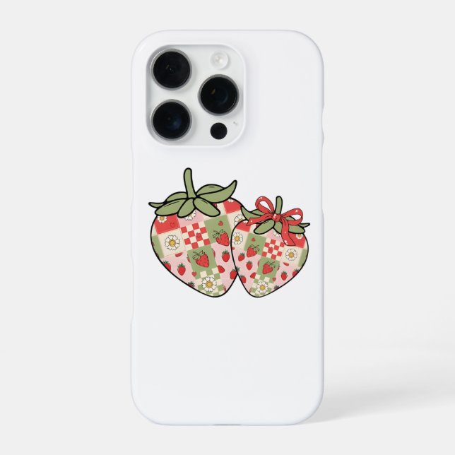 Coque iPhone Cœurs de fraise en patchwork Art mignon Coquette (Verso)