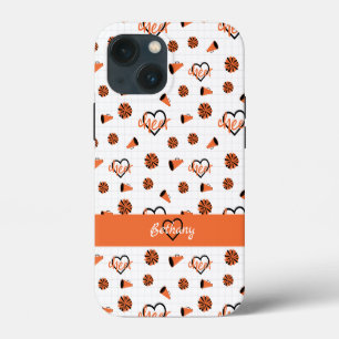 Etui iPhone 13 Mini Cœurs de joie orange, Pom-Poms, motif de mégaphone