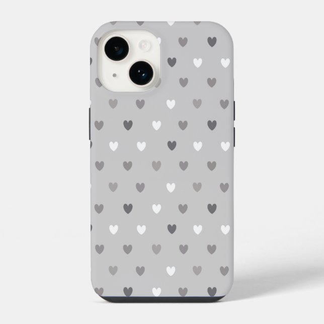 Coque iPhone Coeurs de polka minuscules dans les tons gris (Verso)