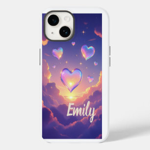 Coque Pour iPhone 14 Cœurs de verre flottant sous des cieux violets