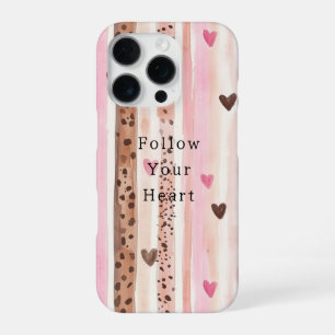 Coque iPhone 16 Pro Coeurs Empreintes de léopard Brown roses rayures