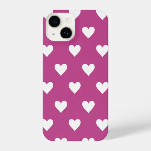 Coque Pour iPhone 14 Coeurs Motif Magenta Hot rose blanc moderne