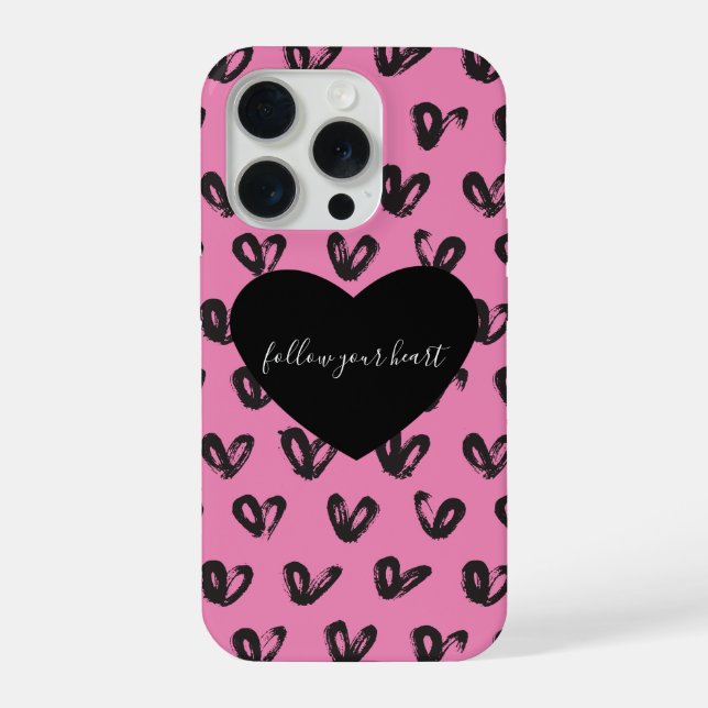 Coque iPhone Coeurs noirs roses (Verso)