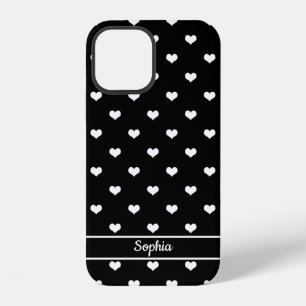 Coque iPhone 12 Cœurs personnalisés avec prénoms motif noir mignon