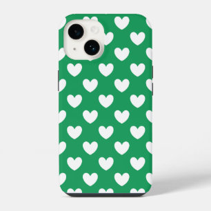 Coque Pour iPhone 14 Coeurs polka blanc sur Kelly green