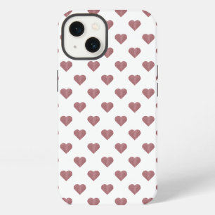 Etui iPhone 13 Cœurs Rose Doré Pailletés Fond Blanc