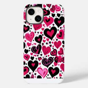 Coque Pour iPhone 14 Coeurs rose et noir mignons