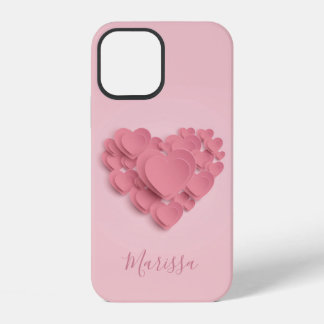Coque iPhone 12 Coeurs roses à couche