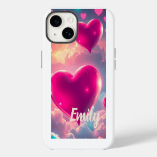 Coque Pour iPhone 14 Cœurs roses flottant dans des cieux dorés