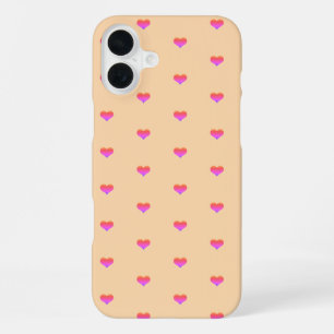 Coque iPhone 16 Plus Coeurs roses Motifs Saint Valentin Pêcher Orange