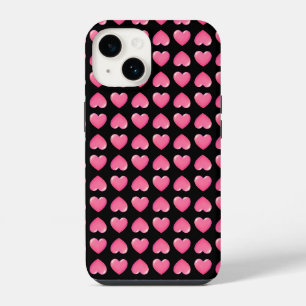 Coque Pour iPhone 14 Cœurs roses sur fond noir
