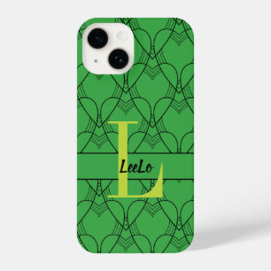Coque Pour iPhone 14 Coeurs verts Motif Monogramme et nom personnalisé