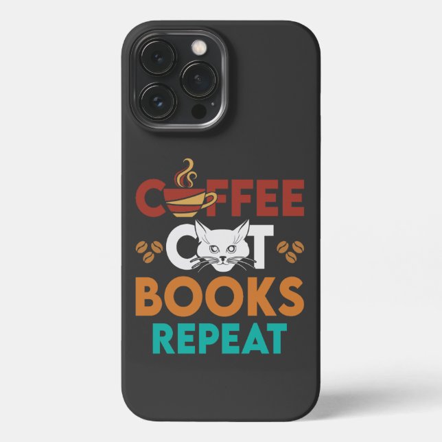 Coque iPhone Coffee Cat Books Repeat, Lecture de café Amoureux  (Verso)