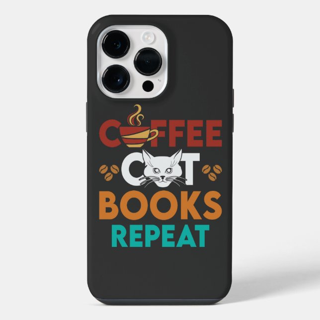 Coque iPhone Coffee Cat Books Repeat, Lecture de café Amoureux  (Verso)