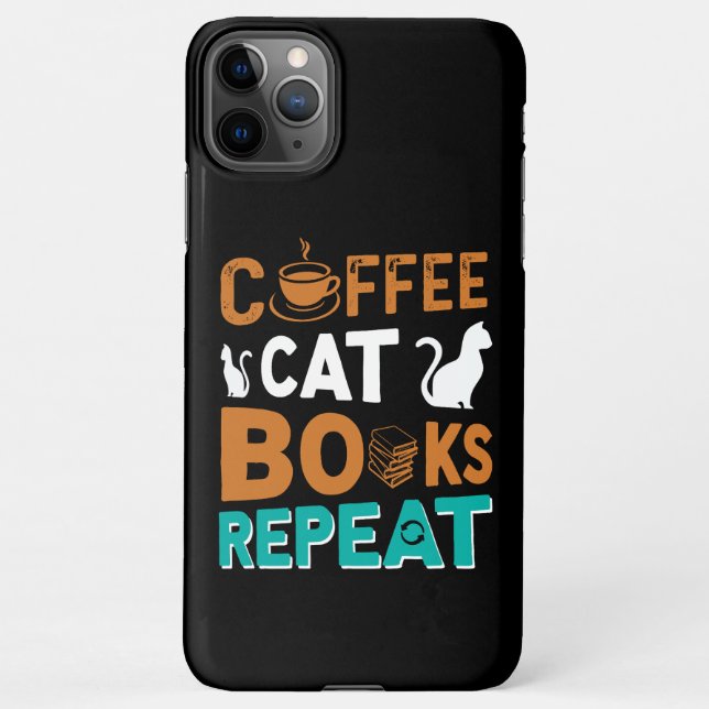 Coque iPhone Coffee Cat Books Répéter, lire et café amoureux (Dos)