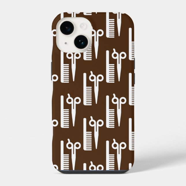 Coque iPhone Coiffeur Cool Ciseaux Fond Marron (Verso)