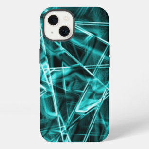 Etui iPhone 13 Coins carrés et taches cyan 'néon' ou bleu ciel