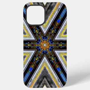 Coque iPhone 12 Pro Max Coins jaunes de triangles de cadre rustique et anc