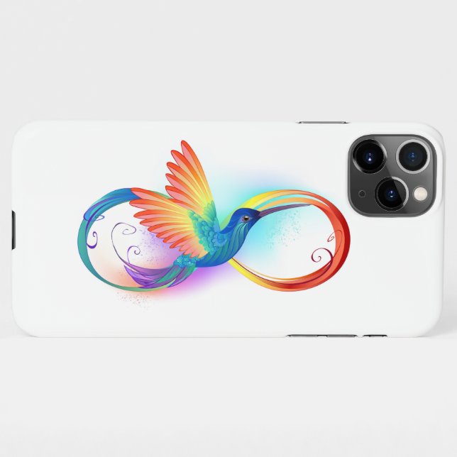 Coque iPhone Colibri arc-en-ciel avec symbole Infinity (Dos Horizontal)