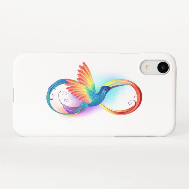Coque iPhone Colibri arc-en-ciel avec symbole Infinity (Dos Horizontal)