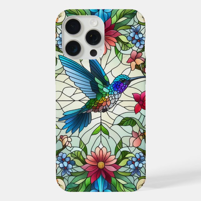 Coque iPhone Colibri élégant avec effet de vitrail (Verso)