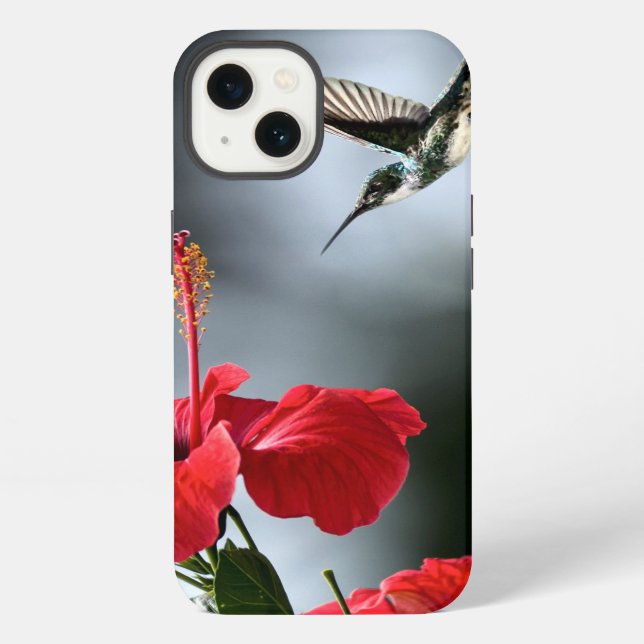 Coque iPhone Colibri et Fleur Rouge (Verso)