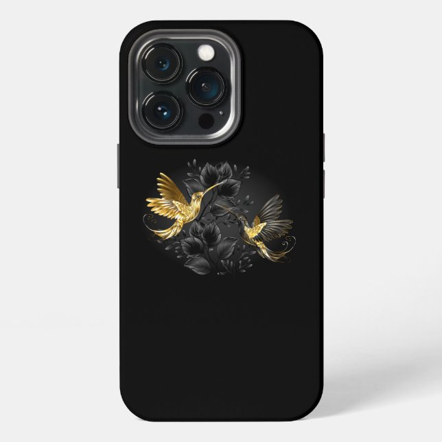 Coque iPhone Colibri noir et or (Dos)