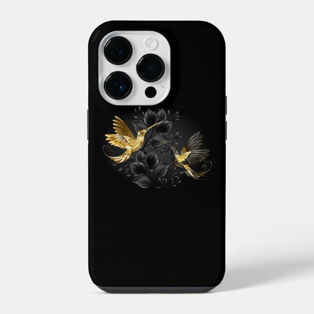 Coque iPhone Colibri noir et or (Verso)