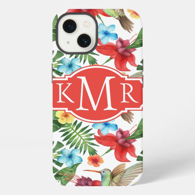 Coque iPhone Colibri Tropical | Monogramme (Verso)