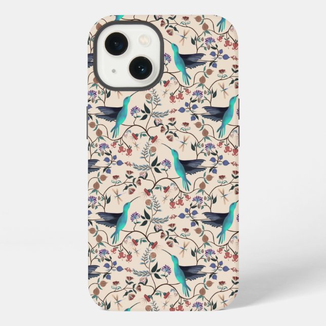 Coque iPhone Colibris botaniques de style William Morris  (Verso)