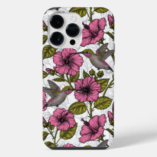 Coque Pour Pour iPhone 14 Pro Max Colibris et fleurs d'hibiscus rose