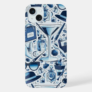 Coque iPhone 15 Plus Collage chic bleu foncé et design moderne