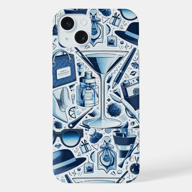 Coque iPhone Collage chic bleu foncé et design moderne (Verso)