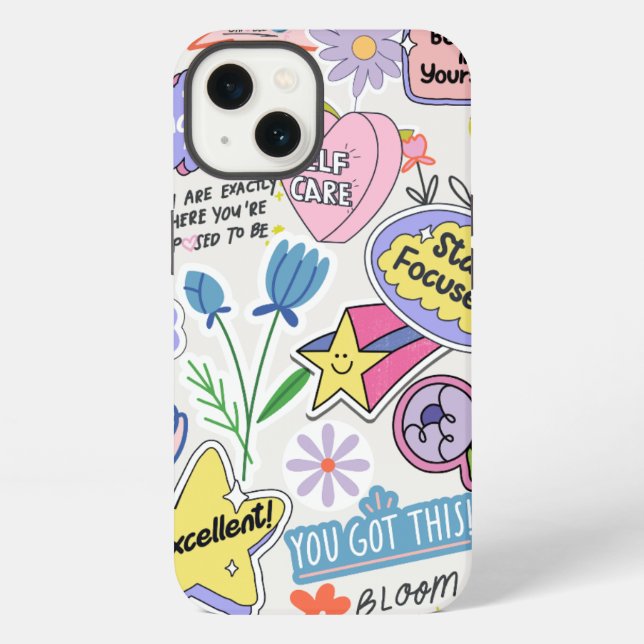 Coque iPhone Collage d'autocollants d'affirmations positives (Verso)