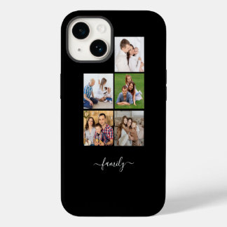 Coque Pour iPhone 14 Collage de 5 photos personnalisé famille, Texte pe