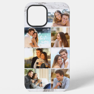 Coque iPhone 12 Pro Max Collage de 7 photos personnalisé sur marbre gris