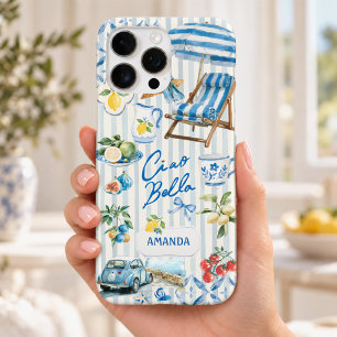 Coque iPhone 16 Pro Max Collage de Citron Turquoise Bleu Méditerranéen