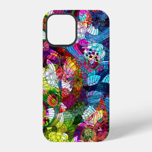 Coque iPhone 12 Collage de fleurs abstraites vintage colorées
