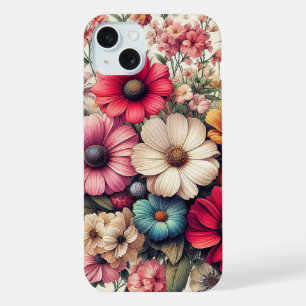 Coque iPhone 15 Plus Collage de fleurs vintage coloré mignon