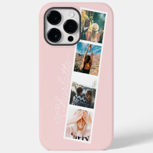 Coque Pour Pour iPhone 14 Pro Max Collage de grille de 4 photos moderne nom sur rose