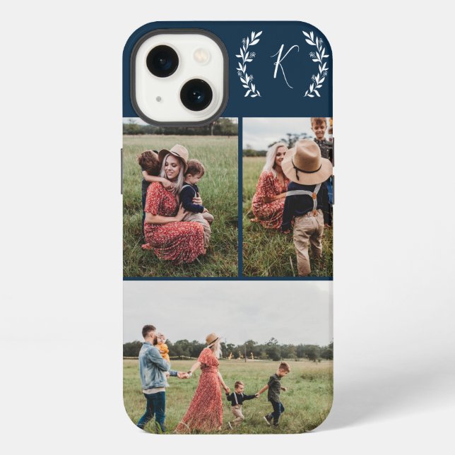 Coque iPhone Collage de photos avec monogramme rustique (Verso)