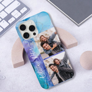 Coque iPhone 15 Pro Max Collage de photos de couple violet moderne avec no