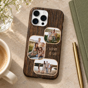 Coque iPhone 16 Pro Max Collage de photos de famille personnalisé en bois