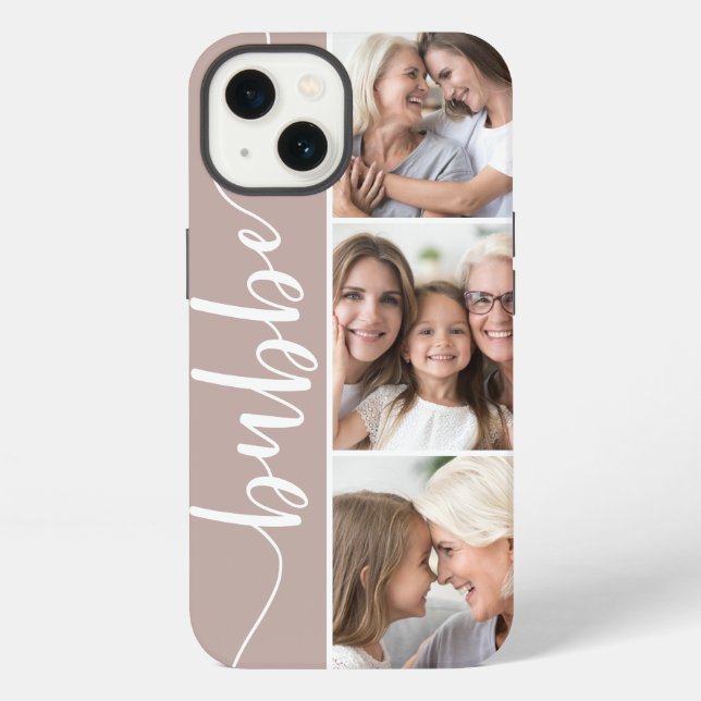 Coque iPhone Collage de photos de grand-mère Bubbe Script (Verso)