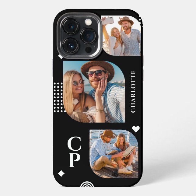 Coque iPhone Collage de photos de nom de monogramme 3 Tendance  (Verso)