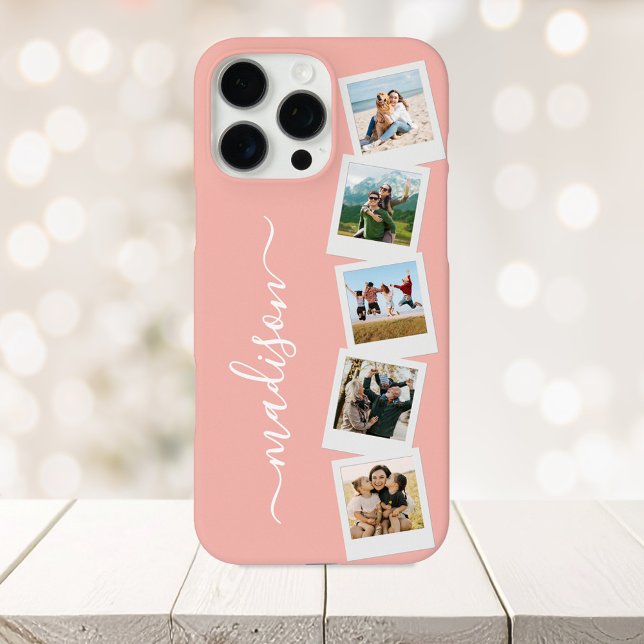 Coque iPhone Collage de photos de nom de monogramme moderne 5 (Créateur téléchargé)