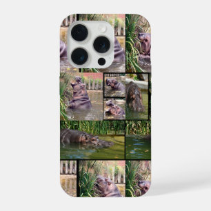 Coque iPhone 15 Pro Collage de photos d'hippopotame, 
