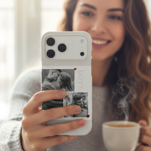 Coque iPhone 16 Pro Max Collage de photos noir et blanc romantique, cœurs