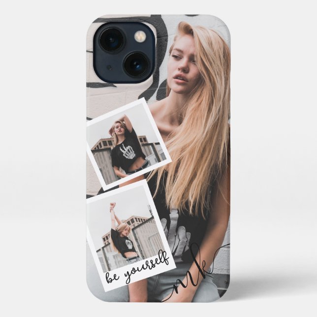 Coque iPhone Collage de photos personnalisé 3 Nom et devis (Verso)