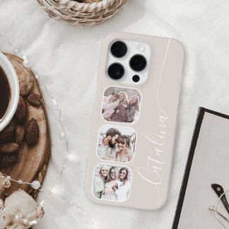 Coque iPhone 16 Pro Collage de photos personnalisé beige